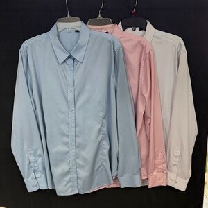 Elegant Women's Button-Down Shirt - Blue, Pink, White
